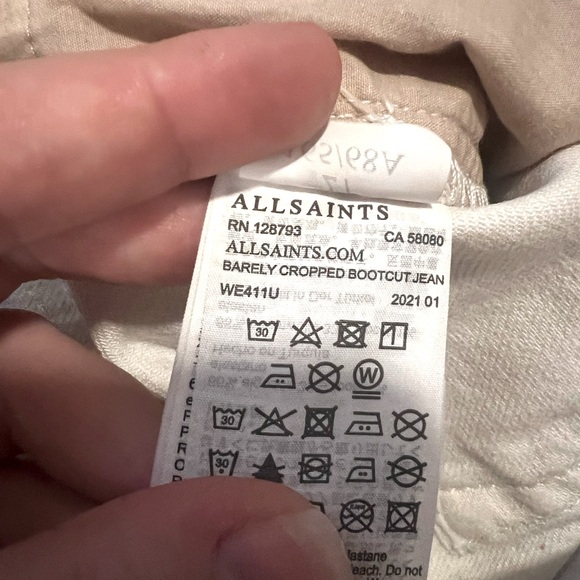 All Saints White Barely Cropped Bootcut Raw Hem Cotten Blend Jeans - Size 27 - Picture 7 of 8